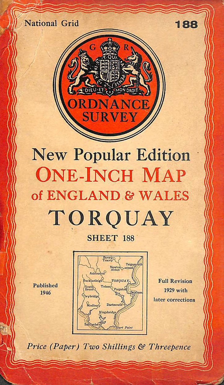 ORDNANCE SURVEY - Ordnance Survey One-inch Map of England and Wales. Torquay. New Popular Edition. Sheet 188