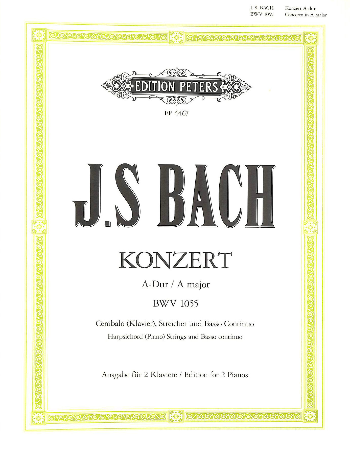 JOHANN SEBASTIAN BAC - CONCERT A BWV1055 PIANO